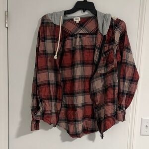 BKE Red and Gray Plaid Hoodie